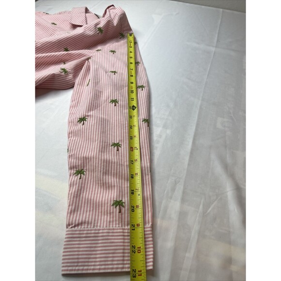 Lemon Way Shirt Womens Large Pink Striped Button Up Palm Trees Embroidery Preppy - Picture 6 of 11